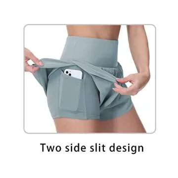 THE GYM PEOPLE Women’s Quick Dry Running Shorts Mesh Liner High Waisted Tennis Workout Shorts Zipper Pockets (Small, Denim Blue)