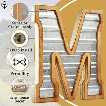 Tavenly 14'' Galvanized Farmhouse Letters for Home Decor - 3D Large Metal Letter with Wooden Border ...