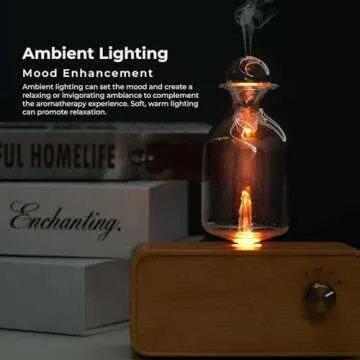 Omsint Nebulizing Essential Oil Diffusers for Aromatherapy - Battery Operated & Cordless Diffuser, Wood & Glass Oil Diffuser, Automatic Shut Off, 4 Timer Setting with Ambient Lighting for Home Office