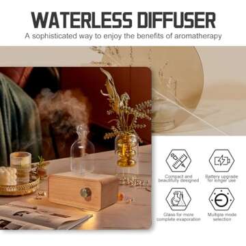 Omsint Nebulizing Essential Oil Diffusers for Aromatherapy - Battery Operated & Cordless Diffuser, Wood & Glass Oil Diffuser, Automatic Shut Off, 4 Timer Setting with Ambient Lighting for Home Office