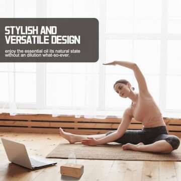 Omsint Nebulizing Essential Oil Diffusers for Aromatherapy - Battery Operated & Cordless Diffuser, Wood & Glass Oil Diffuser, Automatic Shut Off, 4 Timer Setting with Ambient Lighting for Home Office