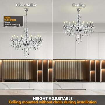 Ridgeyard 10 Lights Crystal Chandelier Luxurious K9 Crystal Ceiling Candle Pendant Lamp for Dining Living Room Bedroom Hallway Entry, Transparent