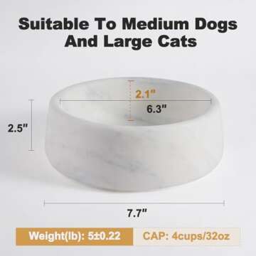 Stylish White Marble Dog Bowls - Non-Slip, Durable Feeding Solution for Pets