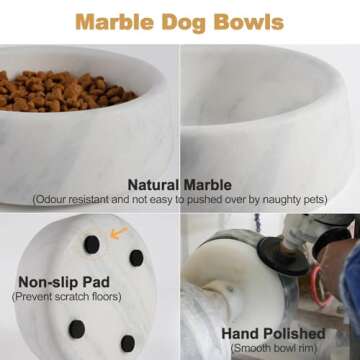 Elegant White Marble Dog Bowl for Medium Pets