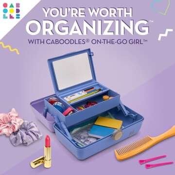 Caboodles On-The-Go Girl Makeup Box, Two-Tone Lavender on Blue, Hard Plastic Makeup Organizer Box, B...