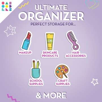 Caboodles On-The-Go Girl Makeup Box, Two-Tone Lavender on Blue, Hard Plastic Makeup Organizer Box, Built-In Mirror, Secure Latch for Safe Travel, Spacious Storage for Large Items