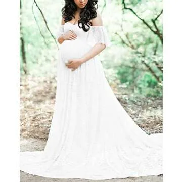 Elegant Off Shoulder Lace Maternity Dress for Photoshoots