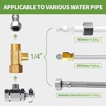 Litorange Lead-Free 2 PCS Brass Angle Stop Add-A-Tee Valve 3/8" Compression Inlet by 3/8" OD Compression Outlet by 1/4 Inch OD Compression Outlet
