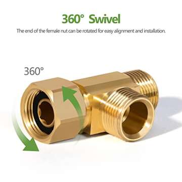 Litorange Lead-Free 2 PCS Brass Angle Stop Add-A-Tee Valve 3/8" Compression Inlet by 3/8" OD Compression Outlet by 1/4 Inch OD Compression Outlet