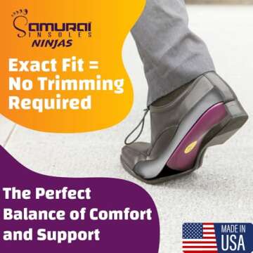 Samurai Insoles Ninjas Plantar Fasciitis Relief Insoles - Podiatrist Designed, Orthotic Lab Made in The USA Arch Support Shoe Insert for Mens 9-9.5 or Womens 11-11.5