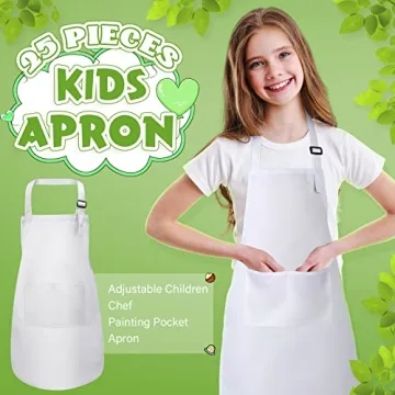 Handepo 25 Pcs Kids Apron with Pocket Adjustable
