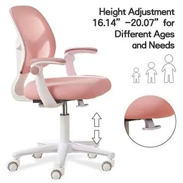 DIOSHOME Kids Desk Chair, Height Adjustable Kids Chair, Ergonomically Designed Kids Study Chair. Suitable for 4~12 Years Old Child, Pink