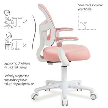 DIOSHOME Kids Desk Chair, Height Adjustable Kids Chair, Ergonomically Designed Kids Study Chair. Suitable for 4~12 Years Old Child, Pink