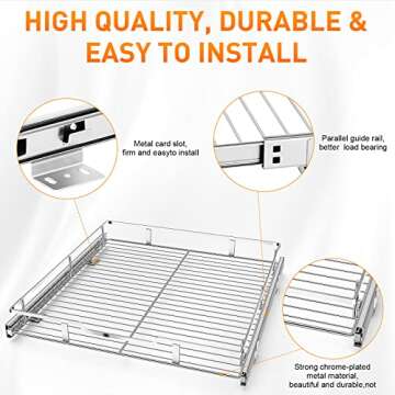 Tksrn Pull Out Cabinet Organizer, Heavy Duty Slide Out Pantry Shelves With Non-slip Cleaning Pad, Sliding Drawer Storage For Kitchen, Bathroom, Home, 21" W x 21" D,（NEED 22" W and 22" D Cabinet）