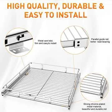Tksrn Pull Out Cabinet Organizer, Heavy Duty Slide Out Pantry Shelves With Non-slip Cleaning Pad, Sliding Drawer Storage For Kitchen, Bathroom, Home, 21" W x 21" D,（NEED 22" W and 22" D Cabinet）