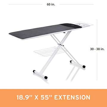 Reliable The Board 300LB 2-in-1 Pressing Table and Ironing Board with 2 Covers, 19 in. x 60 in - 67in Extended Length, Laundry Rack, Ironing Station, Heavy-duty Tube Frame - Made in Italy