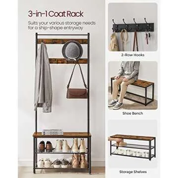 VASAGLE Coat Rack with Shoe Storage Bench for Entryway