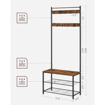 VASAGLE Coat Rack with Shoe Storage Bench for Entryway