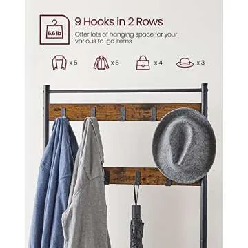 VASAGLE Coat Rack with Shoe Storage Bench for Entryway