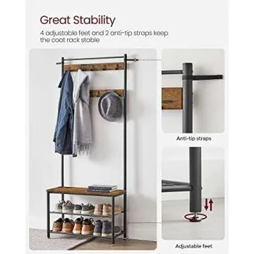VASAGLE Coat Rack with Shoe Storage Bench for Entryway