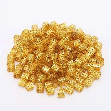 200 pcs Dreadlocks Beads Hair Braid Rings Clips Dread Locks Hair Braiding Metal Cuffs Decoration/Accessories Jewelry, Gold