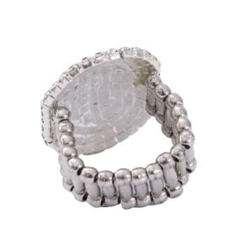 Aoxmas Women Adorable Crystal Rhinestones Oval Design Stretch Fashion Ring Shinning Silver Plated