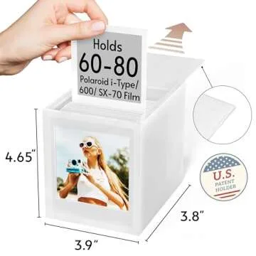 WINKINE Acrylic Polaroid Frame & Photo Storage Box for Polaroid i-Type/600/SX-70/Instax Square Film, Instax Frame for Film 4.2’’x3.5’’ with Sliding Lid, Instax Frame Polaroid Guest Book, White, 1 Pack