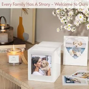 WINKINE Acrylic Polaroid Frame & Photo Storage Box for Polaroid i-Type/600/SX-70/Instax Square Film, Instax Frame for Film 4.2’’x3.5’’ with Sliding Lid, Instax Frame Polaroid Guest Book, White, 1 Pack