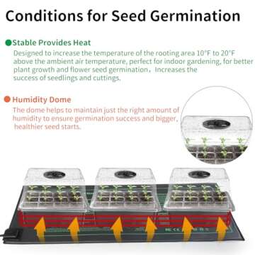 AUPETEK Seed Germination Kit with Heat Mat and Light Humidity Domes, 60 Cell Starter Trays Germination Station Cloning Kit