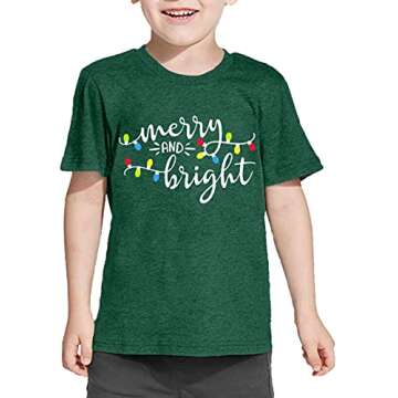 Christmas Shirts Toddler Boy Girls Merry and Bright T-Shirt Christmas Lights Graphic Tees Holiday To...