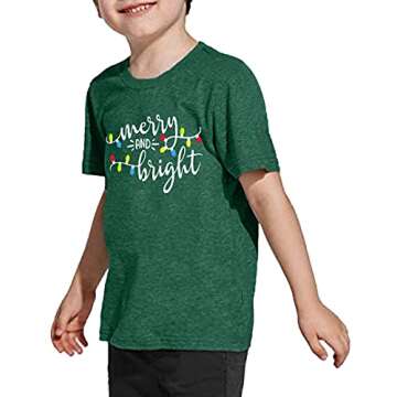 Christmas Shirts Toddler Boy Girls Merry and Bright T-Shirt Christmas Lights Graphic Tees Holiday Tops Green