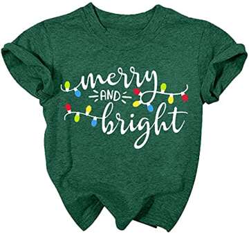 Christmas Shirts Toddler Boy Girls Merry and Bright T-Shirt Christmas Lights Graphic Tees Holiday Tops Green