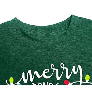 Christmas Shirts Toddler Boy Girls Merry and Bright T-Shirt Christmas Lights Graphic Tees Holiday Tops Green