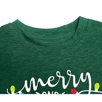 Christmas Shirts Toddler Boy Girls Merry and Bright T-Shirt Christmas Lights Graphic Tees Holiday Tops Green