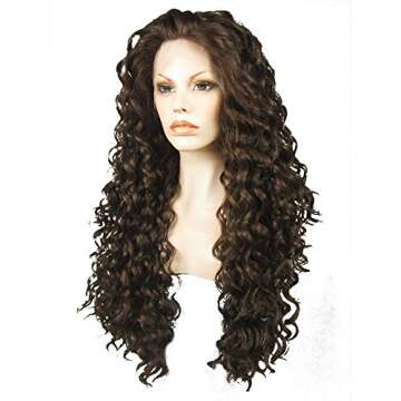 Ebingoo + Hair Cap Long Brown Wig for Women, Dark Curly Synthetic Lace Front Wig