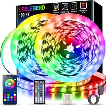 Leeleberd Led Lights for Bedroom 100 ft (2 Rolls of 50ft) Music Sync Color Changing RGB Led Strip Li...