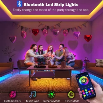 Leeleberd Led Lights for Bedroom 100 ft (2 Rolls of 50ft) Music Sync Color Changing RGB Led Strip Lights with Remote App Control Bluetooth Led Strip, Led Lights for Room Home Kitchen Party Decor