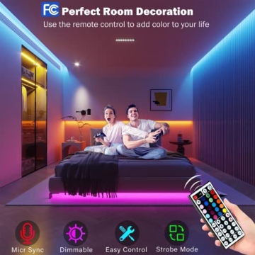 Leeleberd Led Lights for Bedroom 100 ft (2 Rolls of 50ft) Music Sync Color Changing RGB Led Strip Lights with Remote App Control Bluetooth Led Strip, Led Lights for Room Home Kitchen Party Decor