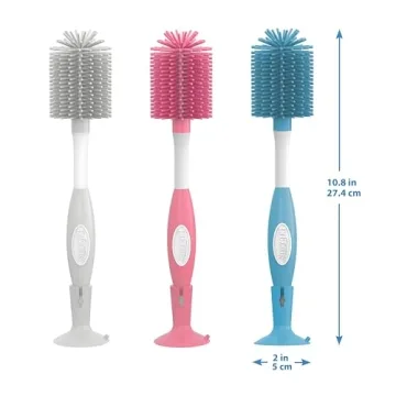 Dr. Brown's Soft Touch No Scratch Baby Bottle Cleaning Brush Nipple Cleaner with Stand and Storage Clip, BPA Free, Blue 1-Pack