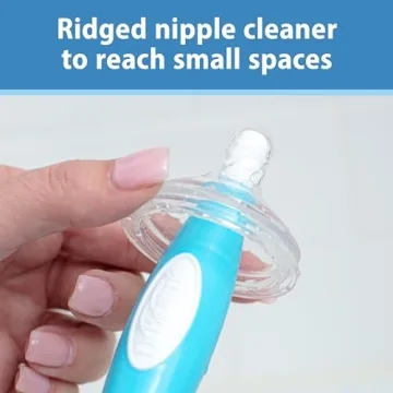 Dr. Brown's Soft Touch No Scratch Baby Bottle Cleaning Brush Nipple Cleaner with Stand and Storage Clip, BPA Free, Blue 1-Pack