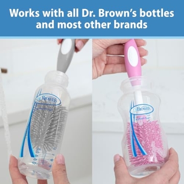 Dr. Brown's Soft Touch No Scratch Baby Bottle Cleaning Brush Nipple Cleaner with Stand and Storage Clip, BPA Free, Blue 1-Pack