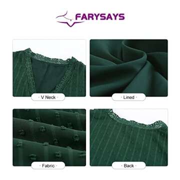 FARYSAYS Womens V Neck Short Sleeve Green Lace Shirts Polka Dot Blouses Comfy Breathable Loose Tunic Tops for Work Women X-Large