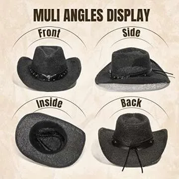 Simplicity Men / Women's Summer Woven Straw Cowboy Hat, 2042_Black