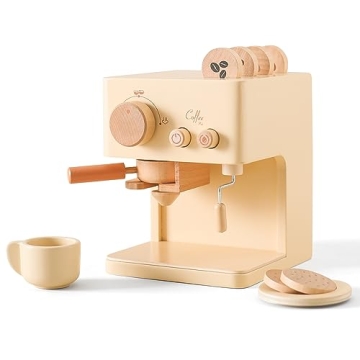 Kids Coffee Machine Toy Set, Wooden Espresso Maker