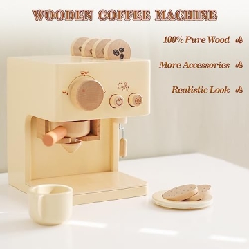 Kids Coffee Machine Toy Set, Wooden Espresso Maker