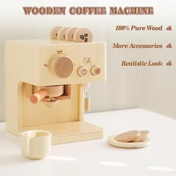 Kids Coffee Machine Toy Set, Wooden Espresso Maker