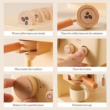 Kids Coffee Machine Toy Set, Wooden Espresso Maker