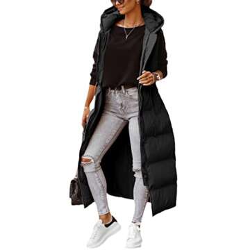 Shanfetl Women's Long Quilted Vest Hooded Maxi Length Sleeveless Puffer Vest Padded Coat Winter Outerwear