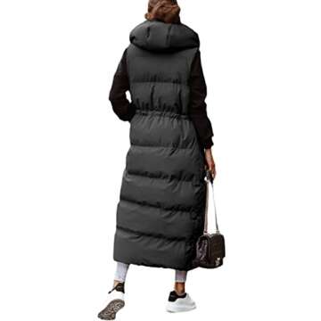 Shanfetl Women's Long Quilted Vest Hooded Maxi Length Sleeveless Puffer Vest Padded Coat Winter Outerwear