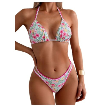 GORGLITTER Lemon Print Triangle Bikini Set for Women